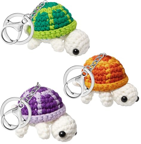 Rebanky 3 Porte Clés Tortue au Crochet, Tricot, Cadeaux Positifs, Sacs | Petites Tortues Tricotées Porte Clé à Accrocher aux Clés, Sacs ou Voiture; pour Garçon, Fille, Ami ou Proche
