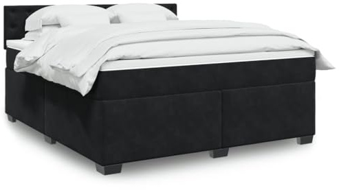 Hommdiy Boxspringbett Polsterbett mit Matratze Schwarz 180x200 cm Samt Knöpfe