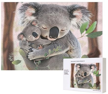 300 Teile Puzzle mit Aufbewahrungsbox, süßes Koala-Mama und Baby, bedrucktes Holzpuzzle 40 x 28 cm, für Erwachsene, Kinder, Familie, lustiges dekoratives Spiel