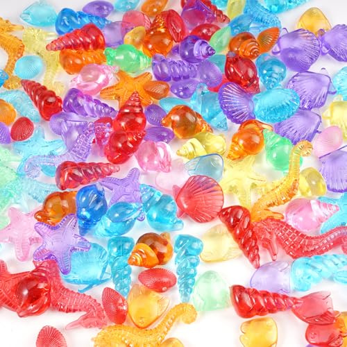 Varenzya 110 Stück/500 g Bunte Acryl Muschel/Muschel/Seestern Meerestiere Edelsteine, Muscheln Deko, Meerestiere Deko, für Mädchen, Junge, Geburtstag, Party Favor