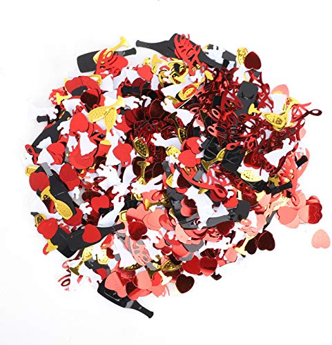 PVC-Pailletten-Konfetti-Dekoration, glänzendes rotes Herz, goldenes schwarzes Weinglas in Weinglasform für Hochzeit, Party, Geburtstag, Dekoration, 100 g