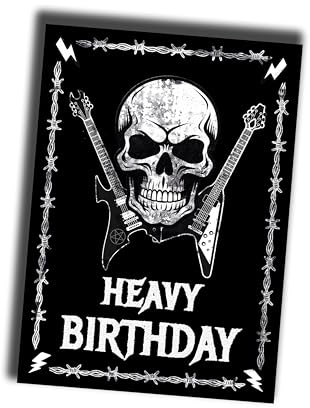TinyTami Heavy Birthday Totenschädel Skull Geburtstagskarte Postkarte für Metalheads Heavy Metal Rocker Glückwunschkarte inklusive schwarzem Briefumschlag