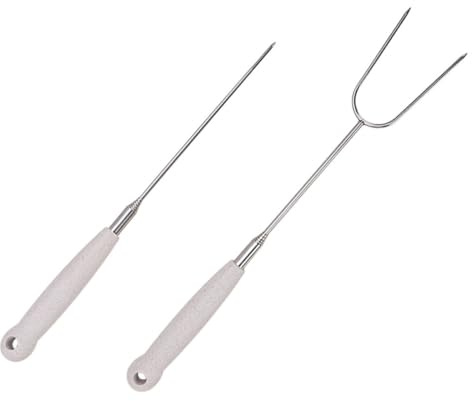 HOMSFOU Teleskop Grillgabel mit Ausziehbarem Griff aus Edelstahl 2 Stück Wiederverwendbare Grillgabel für Sommer Outdoor Barbecue