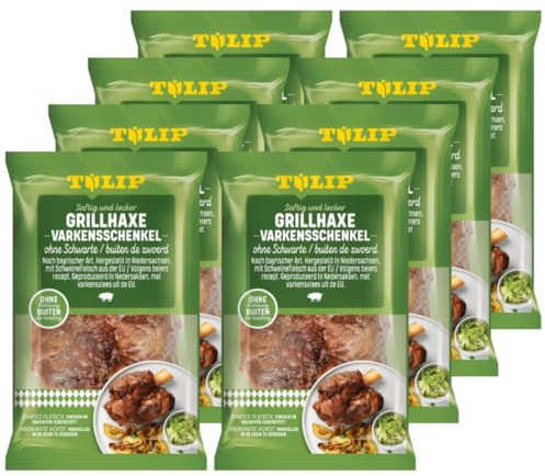 TULIP 8x 500g Haxe ohne Schwarte | Besonders zart & saftig gegart | Tafelfertig vakuumverpackt | Herzhafter Fleischgenuss in 35 Min. | Grillhaxe ohne Kühlung haltbar