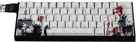Ldabrye PBTs Lot de touches pour claviers mécaniques 65 % Motif fleurs de prunier japonais Profil de hauteur avec revêtement résistant à l'huile