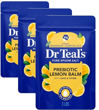 Dr Teal's Pure Epsom Salt Soaking Solution Prebiotic Lemon Balm with Essential Oils 3Lb 1.36Kg (Pack of 3)