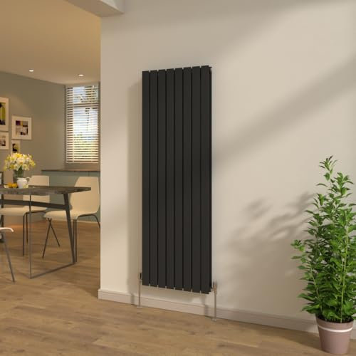 NRG New Black 1600x544mm Flat Panel Double Column Designer Radiator Vertical Central Heating Rads + Free Angled Valves