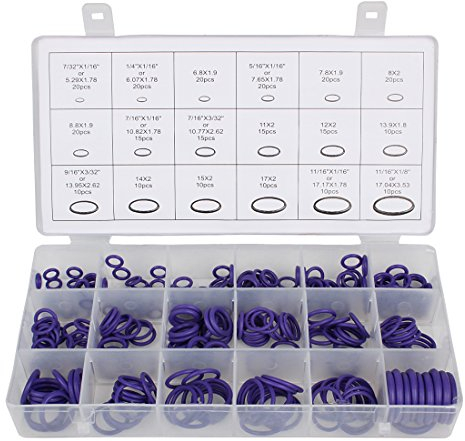 Larcele 18 Größen Gummi O Ringe Sortiment kit Dichtungen für Kfz-Klimaanlagen Kompressor,270 Stück QC-MFX01 (Violett) MEHRWEG