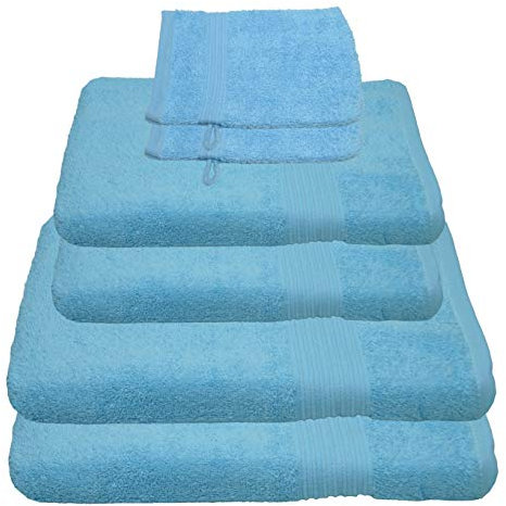 Julie Julsen 6 TLG Handtuchset 2 Badetücher 2 Handtücher + 2 Waschhandschuhe gratis Reine Baumwolle über 30 Farben Hellblau