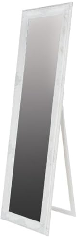 Casa Padrino Barock Standspiegel Weiß/Gold 50 x H. 180 cm - Handgefertigter Spiegel mit Holzrahmen & wunderschönen Verzierungen