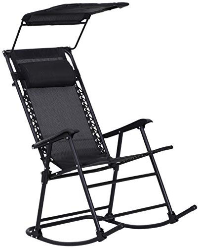 Outsunny Schaukelstuhl Rocking Chair Klappbarer Gartensessel ABM. 105L x 64l x 125H cm Kopfteil + Sonnenblende Inklusive Stahl Epoxy Textilene Schwarz