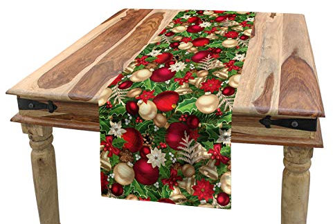 ABAKUHAUS Weihnachten Tischläufer, Baum-Zweig Glocken, Esszimmer Küche Rechteckiger Dekorativer Tischläufer, 40 x 300 cm, Rot Grün