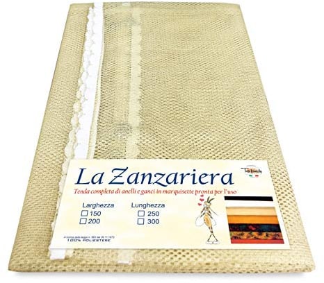 Tex family Tenda Zanzariera da Esterno Balcone Giardino | Rete Anti Insetti con Frangia e Occhielli | Poliestere Resistente | Ideale per Porta e Finestra | Cm. 150x300 | Beige