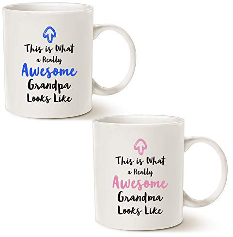 This Christmas Gifts Grandparent Coffee Mug from Granddaughter Grandson, This is What a Really Awesome Grandma/Grandad Looks Like Birthday Gifts Idea for Grandparent Cup Set, White 11 Oz