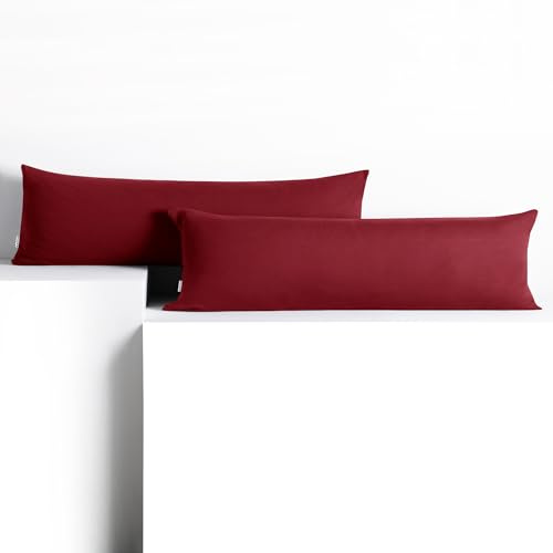 DecoKing 2 Kissenbezüge 20x120 cm Jersey 100% gekämmte Baumwolle Amber | Reißverschluss Bordeaux