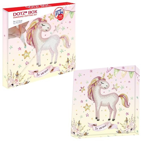 DIAMOND DOTZ BOX 2591888 Original 5D Diamond Painting Box Set, Einhorn - be unique, DIY Diamant-Malerei-Kit mit Box und Glitzersteinen für Kinder ab 6 Jahren, Beginner