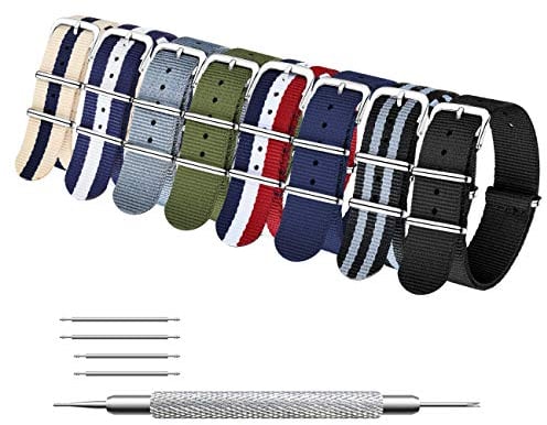 MEGALITH Uhrenarmband Packung mit 8 Nylon Strap 16mm 18mm 20mm 22mm 24mm Ballistic Nylon Uhr Armband Zulu Uhrband mit Edelstahl Schnalle