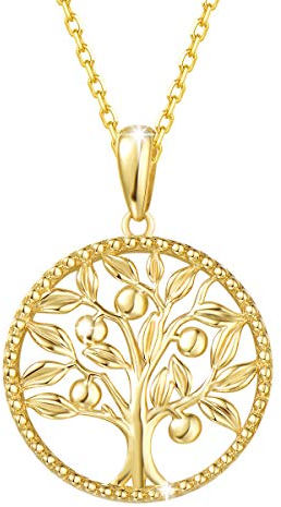 Collier Femme en Or Jaune 14 carats 585/1000 Arbre de Vie Pendentif et Chaîne Bijoux Minimaliste pour Femme - Chaîne Ajustable: 40 + 5 cm