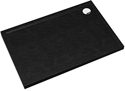 Sellon24® Duschtasse Schwarz Stein Quadrat Rechteck Viertelkreis Duschwanne Black Stone Stein-Effekt (90x120x4,5)