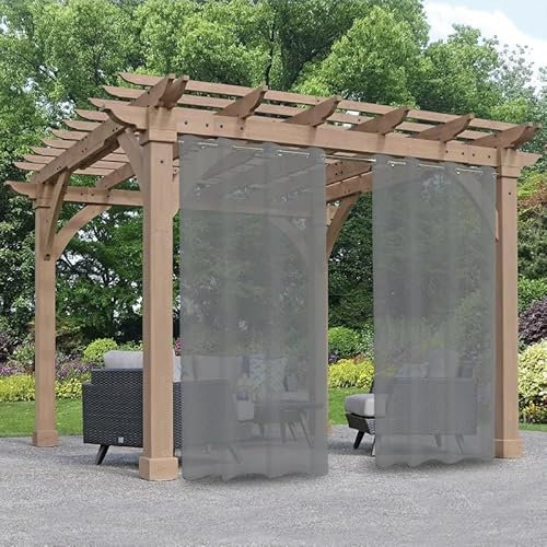 Clothink 2er Set Outdoor Vorhang Wetterfest Mit Ösen Transparent Sonnenschutz Winddicht Rostfrei mit Ösen für Terrasse Garten Balkon Familienhaushalte einfache Montage farbecht haltbar(132x275cm,Grau)