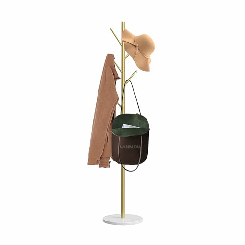 LMAMZ Porte-manteau en Métal, Minimaliste Porte-vêtements sur Pied avec 6 Crochets, Socle en Marbre, Cintre Forme d'arbre pour Entrée Chambre Dressing Bureau,D'or