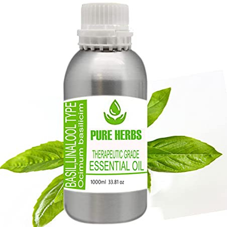 Pure Herbs Basilikum Linalool-Typ (Ocimum basilicum), reines und natürliches therapeutisches ätherisches Öl, 1000 ml