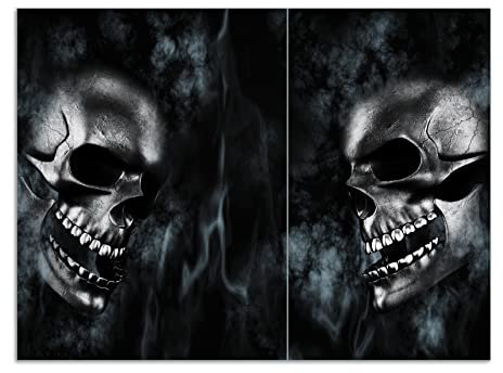 Wallario Herdabdeckplatte/Spritzschutz aus Glas, 2-teilig, 70x52cm mit 8 mm hohen Füßen, für Ceran- und Induktionsherde, Rauchende Schädel