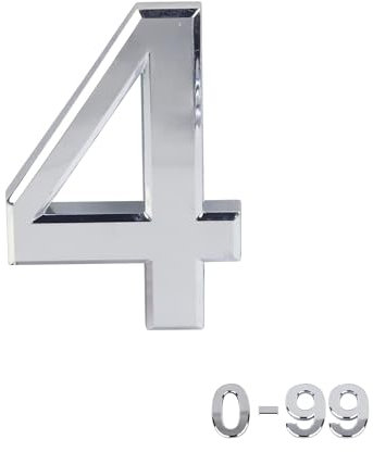 Silver Door Numbers Stick On, 0-99, Letters A, B, C, D, 3'' House Numbers Self Adhesive Stickers, For Doors, Mail Boxes, Hotel Rooms (4)