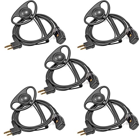 HYSHIKRA 2 Pin Radio Earpiece with PTT D Shape Headset Compatible with Motorola CP88 CP040 CP100 CP110 DP1400 Walkie Talkie (5 Pack)