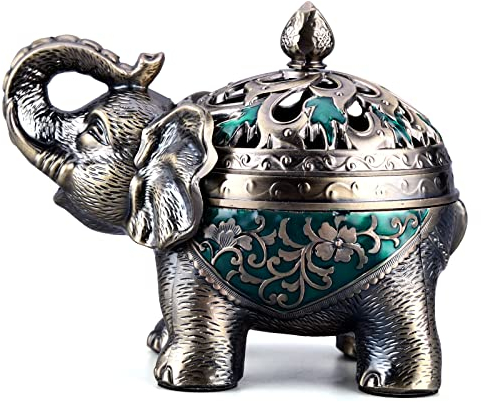 K COOL Porte-encens en métal à refoulement en forme d'éléphant avec couvercle, décoration d'aromathérapie pour intérieur et extérieur (vert)