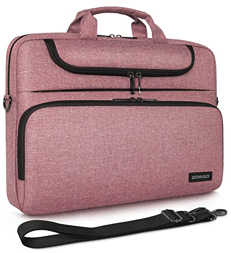 DOMISO Sacoche Ordinateur 14 Pouces Imperméable Pochette PC Portable Sac à Bandoulière Femme pour 14 Acer Aspire 1 Swift 3 / HP Stream 14 Pavilion 14 / Lenovo IdeaPad/Asus, Rose+Noir