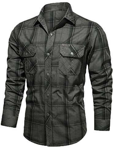 Générique JIER Chemises à Carreaux pour Hommes à Manches Longues en Coton à Carreaux pour Le Travail en Plein Air Devant Deux Poches (Armée Verte,XL,XL)