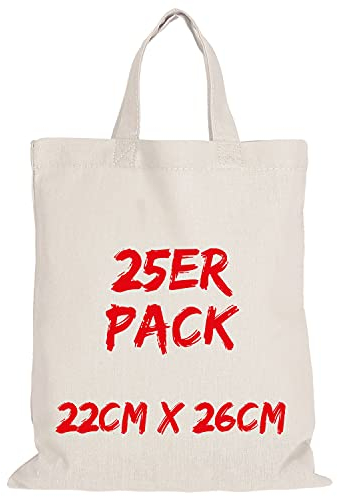 TEXXILLA Apothekertasche - 25er Pack | Natur | mit Zwei kurzen Henkeln | 22x26cm | Jutebeutel | Einkaufstasche | unbedruckt