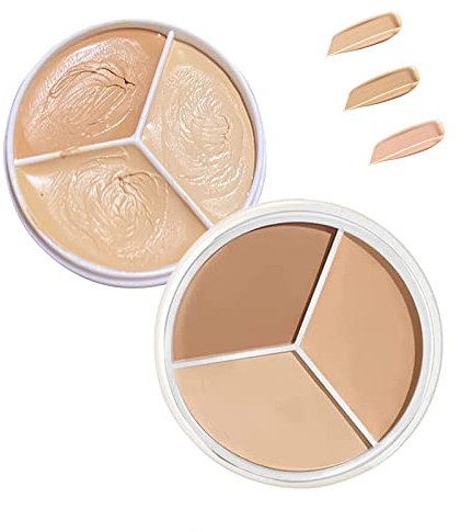 Tri-Color Concealer, Sweet Mint Concealer, 3-in-1 Foundation, Concealer zur Korrektur der Gesichtsfarbe (mit 1 Pinsel/3 Puffs) (Size : Tri-Color Concealer)