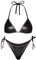 EVELUST Metallic Bikini für Frauen – Retro Glänzend Silber Gold Badeanzüge Badeanzug Dreieck Tops Seitliche Krawatte Tanga Bottom Set, Schwarz, Large