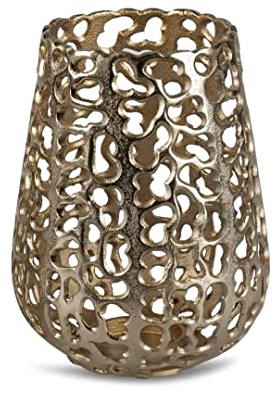 Windlicht Wili rund 11x15cm aus goldenem Alu mit Durchbruch (15x20cm)