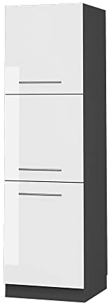 Vicco Herdumbauschrank Fame-Line, Herdschrank, Weiß Hochglanz/Anthrazit, 60 cm
