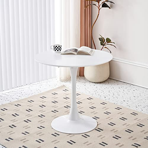 BenyLed Table de Salle à Manger Ronde de 80 cm, Table de Salle à Manger Moderne du Milieu du Siècle avec Bureau en MDF et Piédestal en Blanc