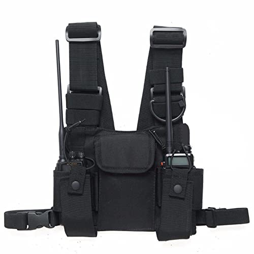 Chest Harness Rig Bag,radio Front Pack Pouch Walkie Talkie Case Carry Holder Adjustable Shoulder Strap Black Backpack Pocket Radios Small Hardware Vest Universal(black)