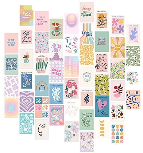 50 Stk Wandcollagen Set Poster Aesthetic Room Decor, Wand Collage Aesthetic Zimmer Deko Aesthetic Pfirsich Petrol Fotosammlung, Wandbilder Set Vintage Poster Cute Room Decor für Schlafzimmer Wohnheim