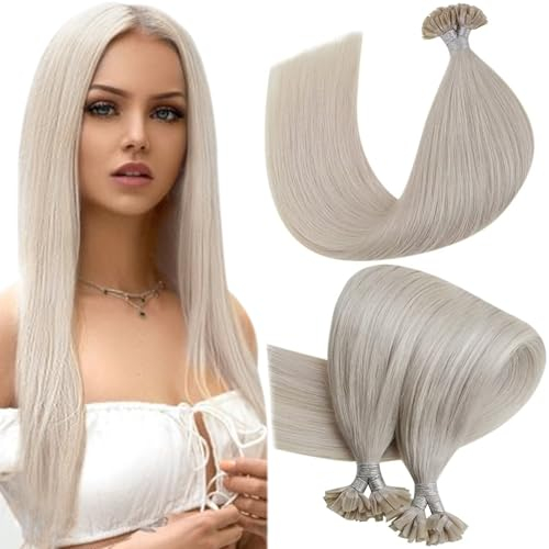 Hetto Extensions Echthaar Bonding Blond Bonding Extensions Echthaar 55 cm 1g/s 50g Ash Blond Keratin U Tip Gerade Invisible Remy Haarverlangerung #60