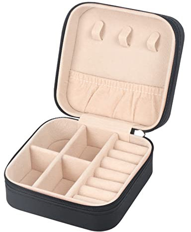 MFXIP Joyero de viaje pequeño, organizador de joyas, estuche de almacenamiento portátil de piel sintética, mini estuche de viaje para niñas, mujeres, aretes, collares, anillos, pulseras