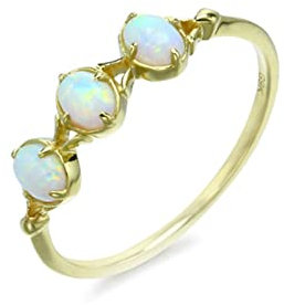 Ayoiow Ring Damen, Damenring Gold 585 mit Oval Geschaffener Opal Ring Weiß Größe 48 (15.3)