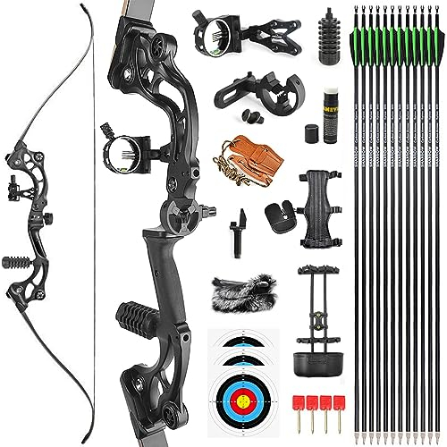 SHARROW 64 Zoll Bogenschießen Takedown Recurve Bogen und Pfeile Set 30-55lbs Amerikanischer Jagdbogen Langbogen für Erwachsene und Anfänger Outdoor-Schießen (55lbs)