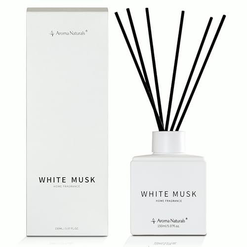 Aroma Naturals Diffusori a bastoncini per la casa, set di diffusori a bastoncini di olio profumato con bastoncini, 150 ml, set regalo di diffusori di fragranze per donne - Muschio Bianco