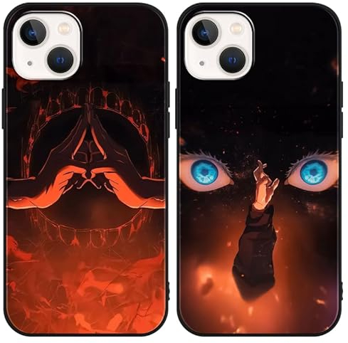 2 Stück Handyhülle für Apple iPhone 13/iPhone 14 Hülle 6.1'', Anime Motiv Ryomen Sukuna Manga Muster Schutzhülle Jungs Case Schutz der Linse Design Silikon TPU Cover Stoßfest, Schwarz3