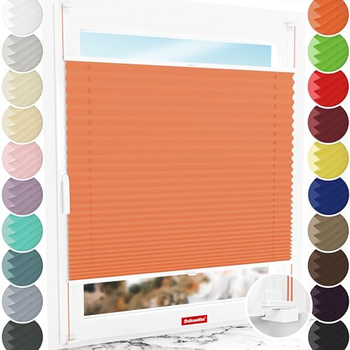 Schuette® Plissee ohne Bohren ● Thermo Kollektion: Peach (Orange) ● 115x120cm (Breite x Höhe) ● Suprafix Faltrollo X Klemmfix Rollo ● Blitzschnelle Montage inkl. Video