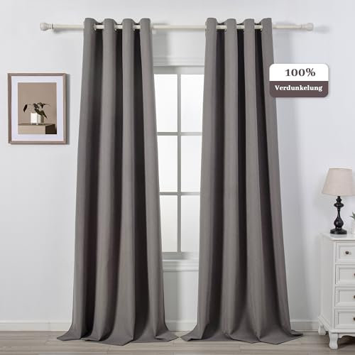 MYSKY HOME Gardinen Blickdichte Vorhänge Schlafzimmer Vorhang Ösen Kälteschutz Blackout Curtain Verdunkelung, H 245 x B 130 cm, Dunkelgrau, 2er Set