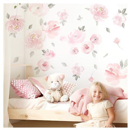 Little Deco Wandsticker Blumen Wandtattoo für Kinderzimmer Mädchen Pastell Wandaufkleber Blätter Babyzimmer Pflanzen Schlafzimmer Wanddeko DL5010-03