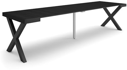 Skraut Home | Consolle allungabile | Tavolo consolle allungabile | 300 | Per 14 persone | Gambe in legno | Stile moderno | Nero